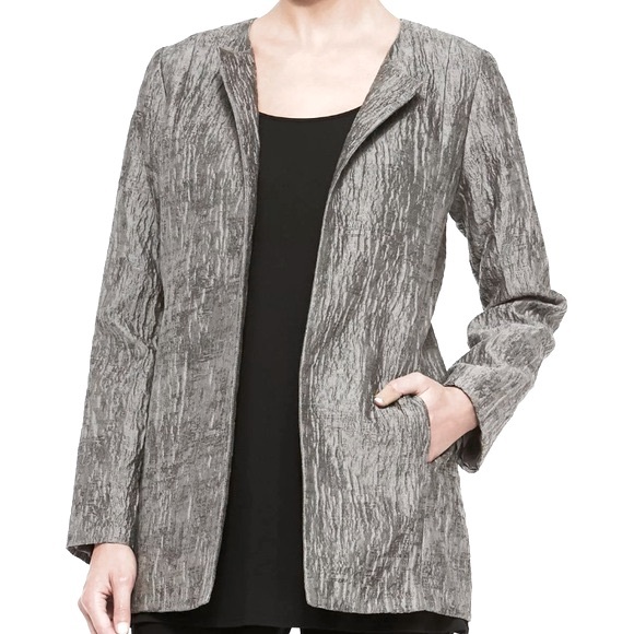 Eileen Fisher Jackets & Blazers - EILEEN FISHER Women’s Gray Textured Knit Open Front Duster Jacket with Pockets M